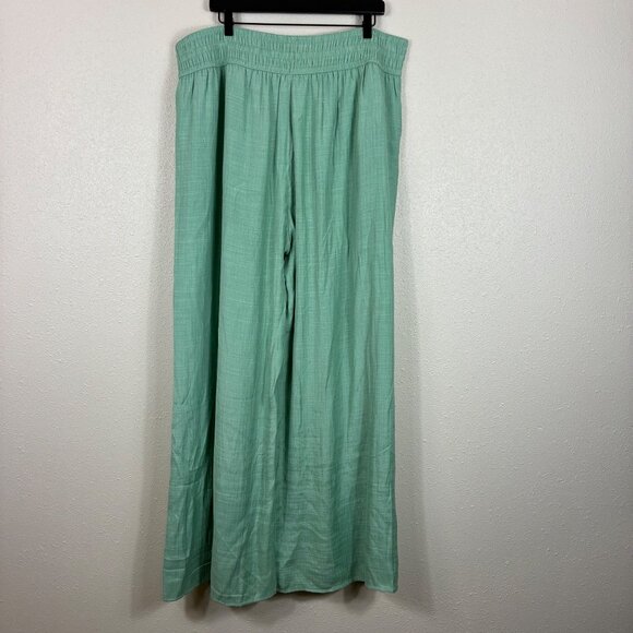NEW Wonderly Pale Green Linen-Like Wide Leg Pants Size 2XL Summer Chic - Picture 6 of 8